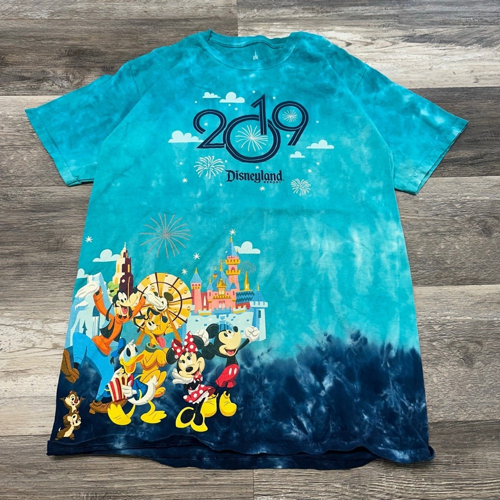 2019 Disneyland Resort Mickey & Friends Blue Ombre Adult S Tie Dye‎ T-Shirt